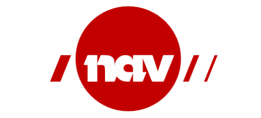 Logo NAV - napisa NAV w czerwonym kole